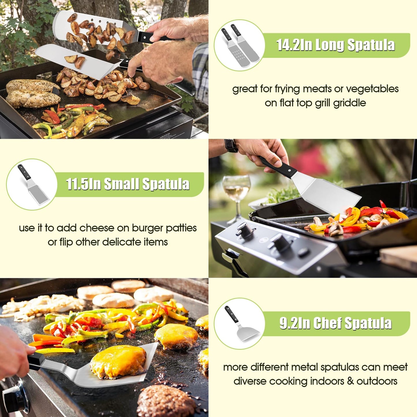 HaSteeL Griddle Accessories Kit of 16, Professional Stainless Steel Griddle Spatula Tools in Storage Bag, Heavy Duty Metal Spatulas/Chopper/Burger Press/Melting Dome for Teppanyaki Flat Top BBQ Grill