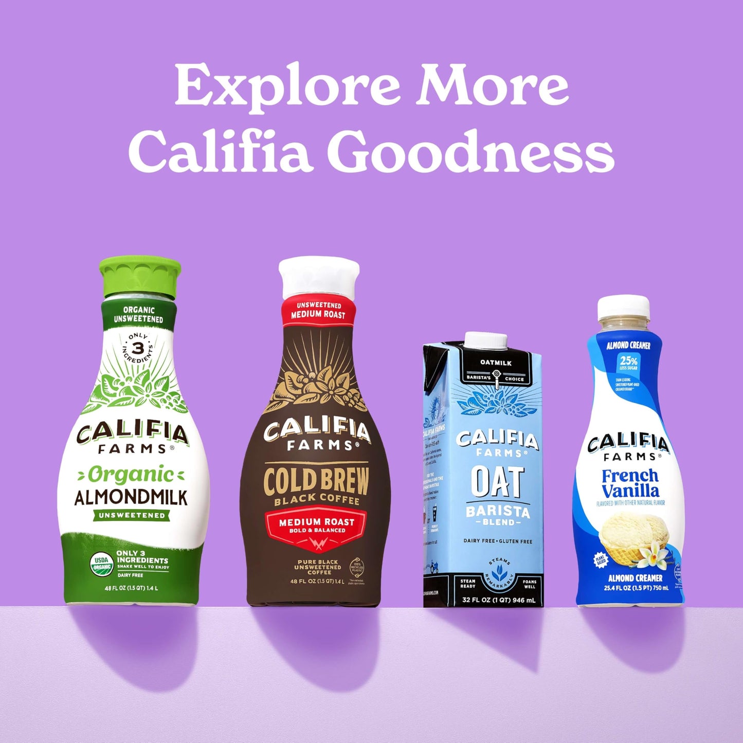 Califia Farms – Vanilla Oat Barista Blend Oat Milk, 32 Oz (Pack of 6), Shelf Stable, Dairy Free, Plant Based, Vegan, Gluten Free, Non GMO, Milk Frother, Creamer, Blue