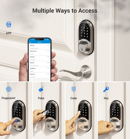 Veise Smart Lock, Fingerprint Door Lock, 7-in-1 Keyless Entry Door Lock with App Control, Electronic Touchscreen Keypad, Smart Deadbolt, Biometric Smart Locks for Front Door, Satin Nickel