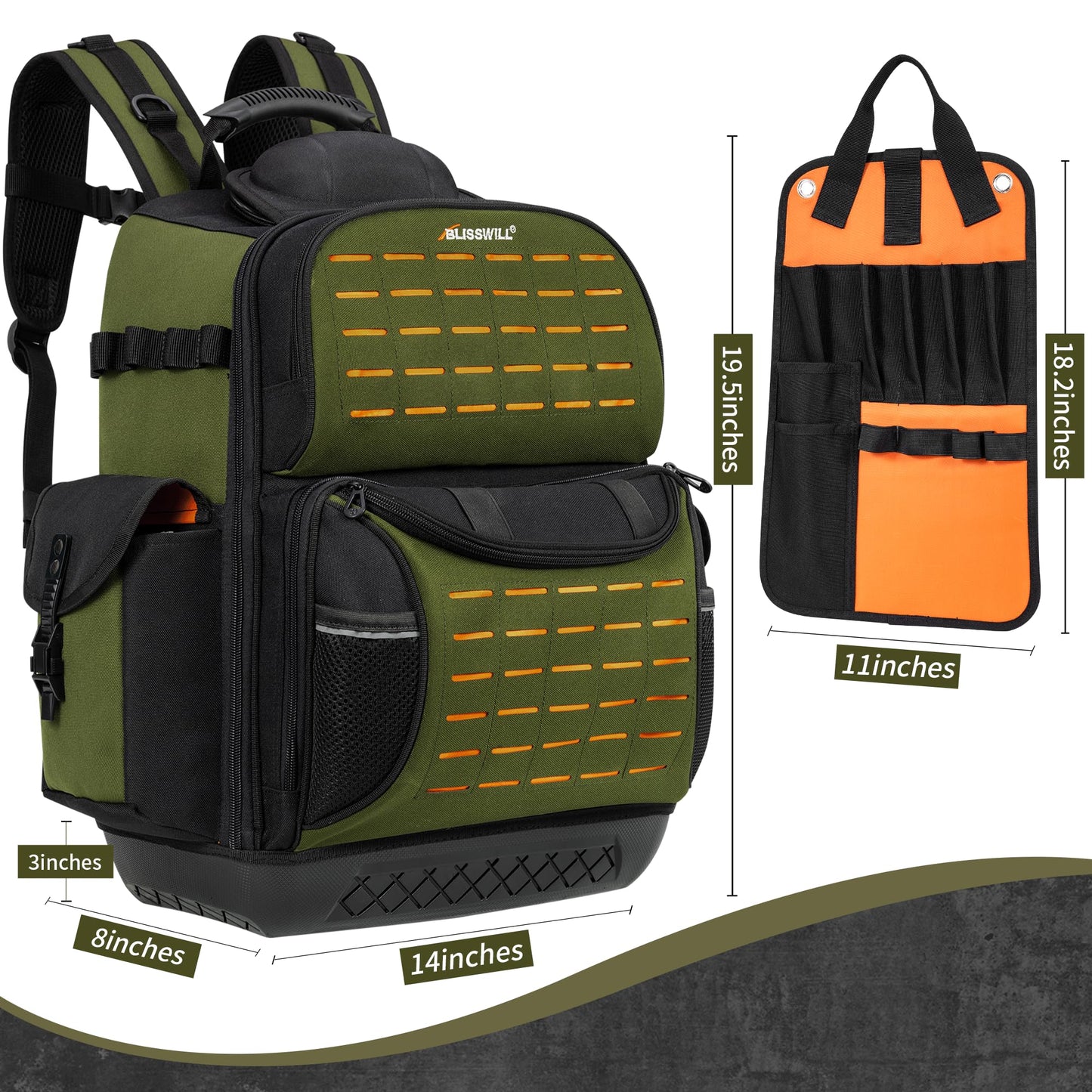 BLISSWILL Tool Bag Backpack for men,Heavy Duty Tool Backpack Bag with Waterproof Molded Base，62 Pockets/40 Loops Heavy Duty Tools Organizer Bags/Electrician/Industrial/Construction Work Backpack
