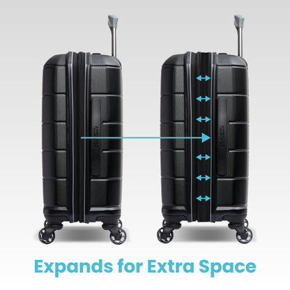 American Tourister Stratum 2.0 Expandable Hardside Luggage with Spinner Wheels, Jet Black, Carry-on