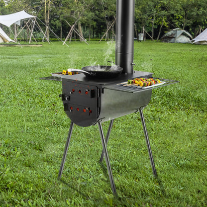 VEVOR 118" Camping Wood Stove, Portable Alloy Steel Tent Stove with 3000in³ Firebox, Outdoor Heating & Cooking Stove with Chimney Pipes & Gloves, Includes 8 Pipes for Efficient Heating