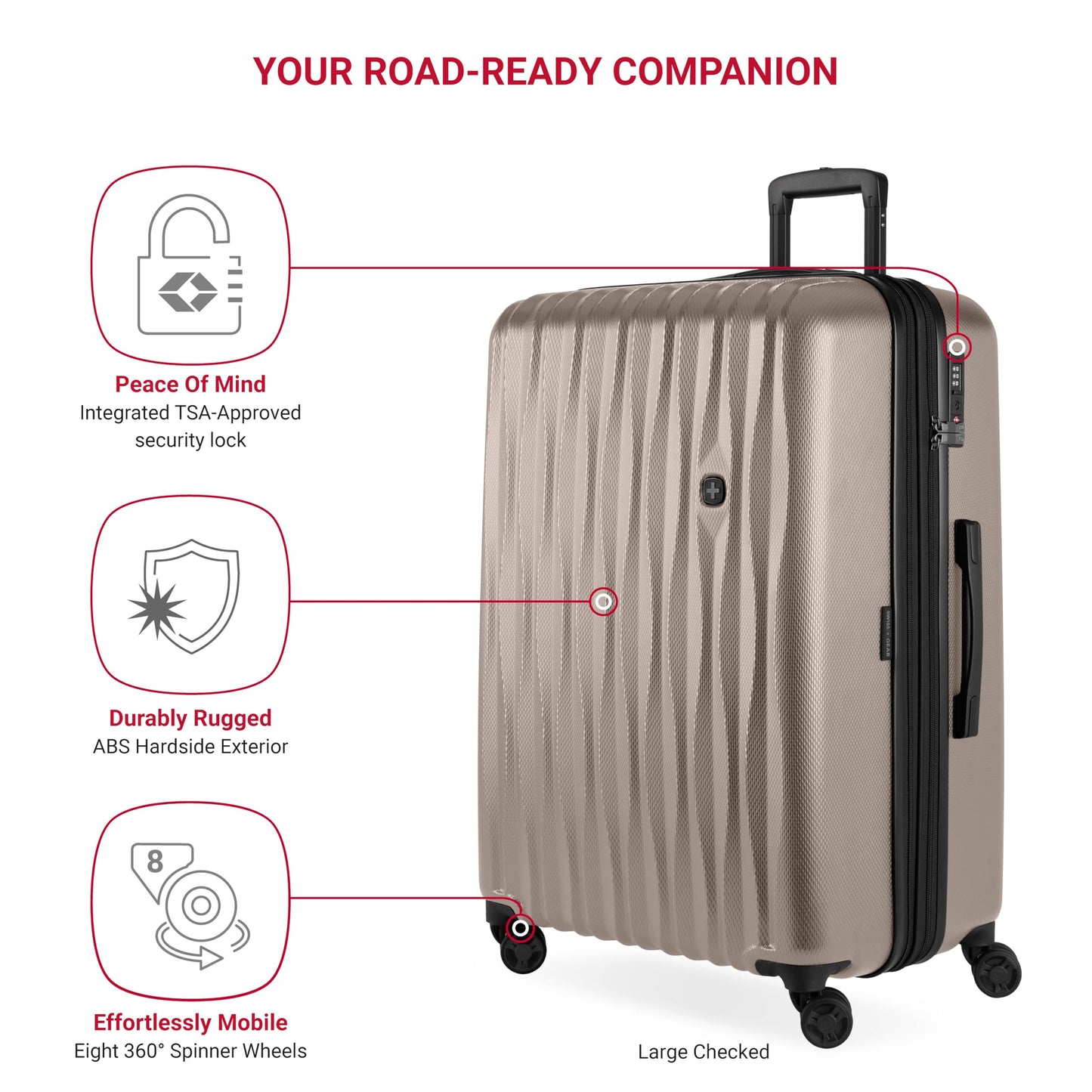 SwissGear 7272 Energie Expandable Hardside Luggage with Spinner Wheels and TSA Lock, Light Gold, 3-Piece Set (19/24/27)