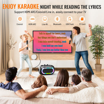 SUDOTACK Karaoke Machine for Adults Kids with 2 Wireless Microphones, Bluetooth PA Speaker System with Echo/Bass/Treble Adjustment for Home Party, Outdoor, Church, Picnic, Birthday Gifts (Space Black)