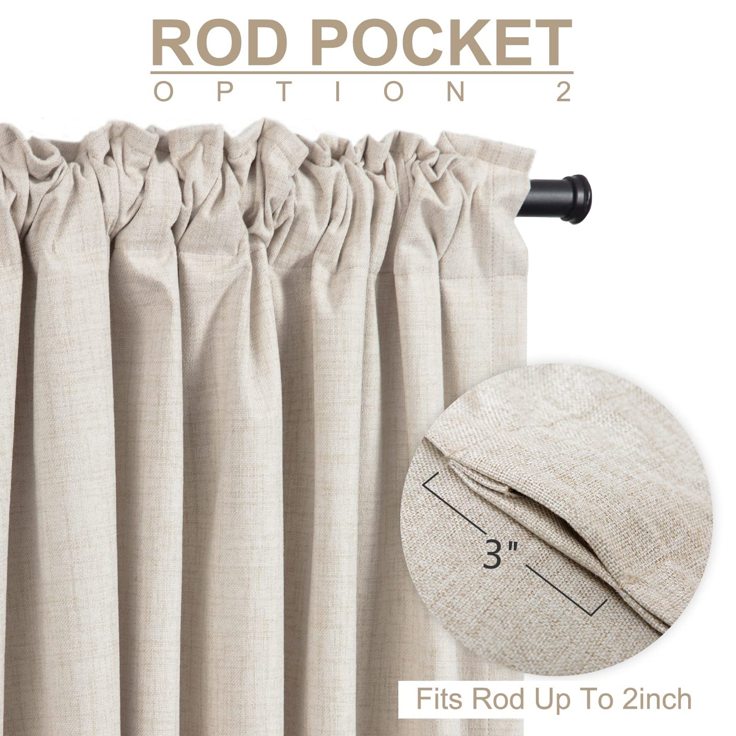 100% Blackout Shield Linen Blackout Curtains for Bedroom 84 Inches Long, Back Tab/Rod Pocket Living Room Drapes, Thermal Insulated Blackout Curtains 2 Panels Set, 50" W x 84" L, Cream