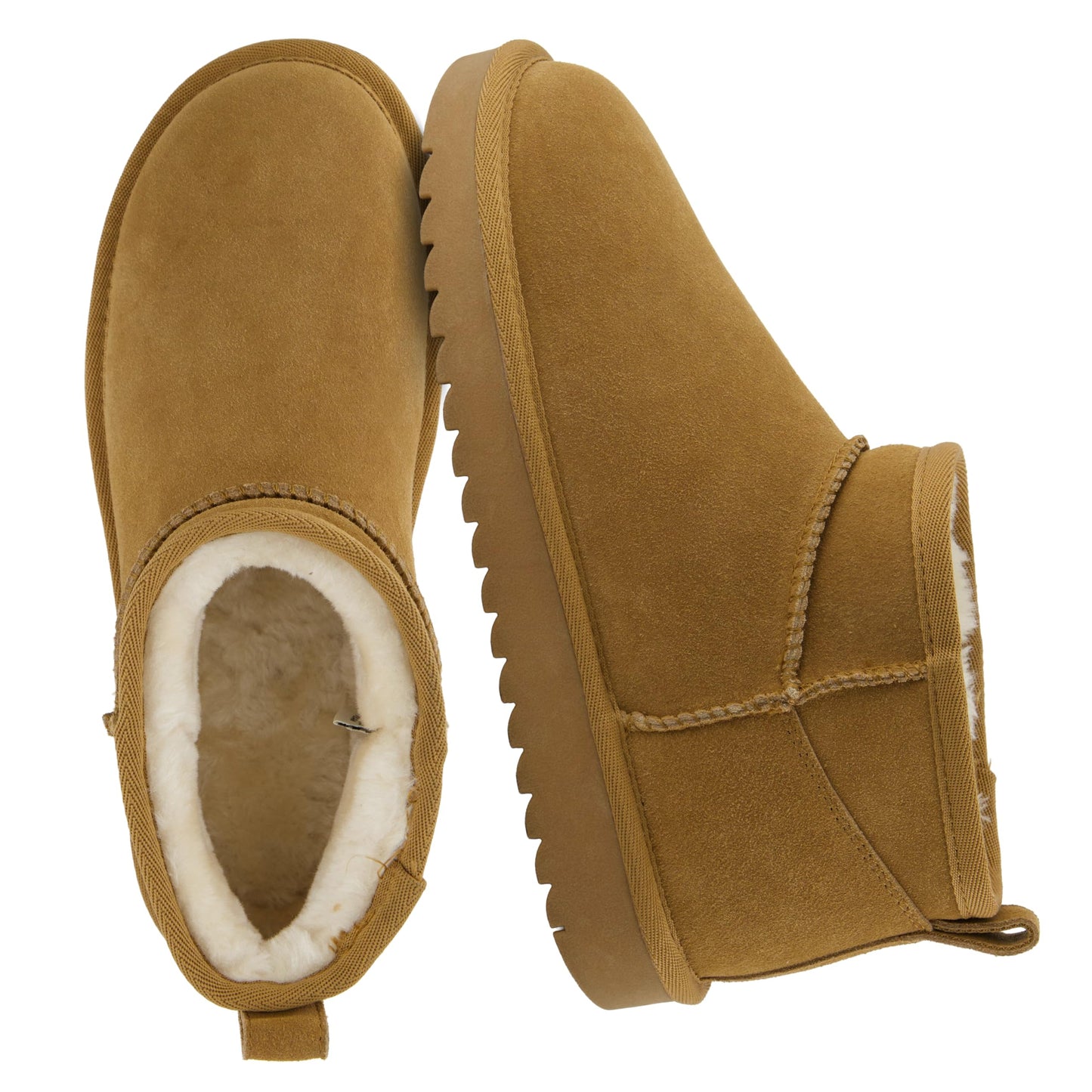 CUSHIONAIRE Hip 2 Genuine Suede Ankle Boots for Women, Cozy Faux Shearling Lining Pull On Winter Womens Boots, CHESTNUT 10