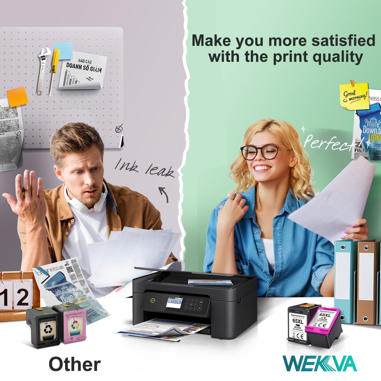 65XL Black/Tri-color Ink Cartridges (2-pack) for HP Ink 65 65XL High Yield Work for HP DeskJet 3755, 3772, 3722, 3752, 3700 Series; 2622, 2652, 2600 Series; Envy 5055, 5052, 5014, 5000 Series T0A36AN