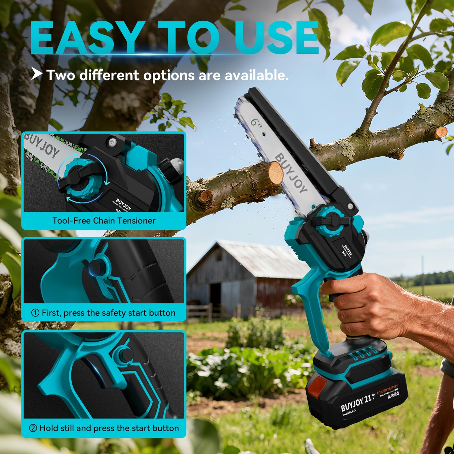 4-in-1 Pole Saw & Electric Pruning Shears, 6 Inch Pole Saws for Tree Trimming, Cordless Pruning Shears with 15.5ft Max Extension Pole, 2 x 4.0Ah Battery Powered Pole Saw Pruner for Garden (Blue)