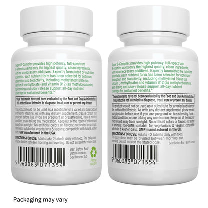 Super B-Complex – Methylated B Vitamins, MTHFR Supplement with Methylfolate & B12 Methylcobalamin, Sustained Release, Clean Label, Vegan, Lab Verified, 180 Small Tablets by Igennus