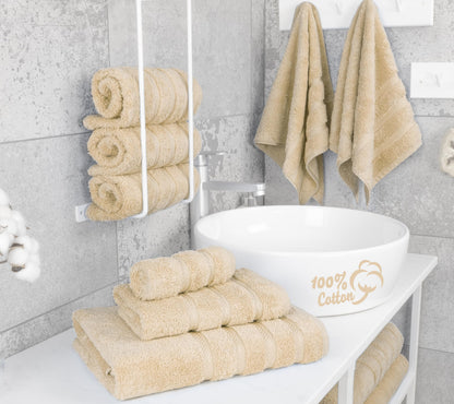 American Soft Linen Luxury 6 Piece Towel Set, 2 Bath Towels 2 Hand Towels 2 Washcloths, 100% Cotton Turkish Towels for Bathroom, Beige Towel Sets
