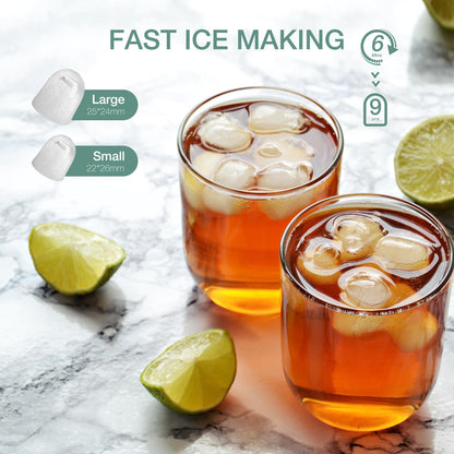 SMUG Countertop Ice Maker,9 Cubes in 6 Mins,26lbs in 24Hrs,2 Sizes of Bullet Ice,Auto-Cleaning,Portable Ice Machine with Handle,Basket and Scoop for Home Kitchen,Party and Camping(Elegant Black)
