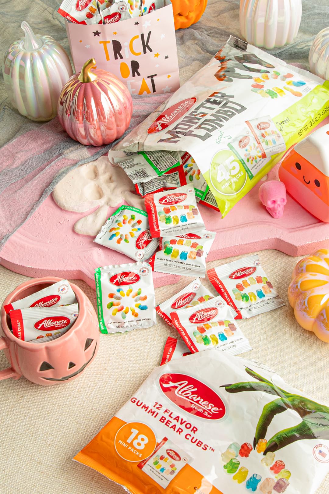 Albanese World's Best, Sweet & Sour Monster Combo, 45-0.5oz Trick or Treat Bags of Halloween Candy