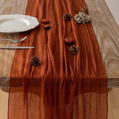 Keketoarrange Thanksgiving Fall Table Runner Terracotta Gauze 120 Inch 10 FT Rustic Burnt Orange Sheer Cheese Cloth for Bridal Shower Friendsgiving Party Centerpiece Decor Fall Decorations for Home