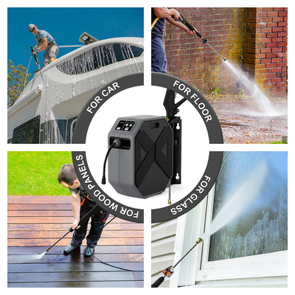 DECOKTOOL Wall Mounted Pressure Washer - 5000 PSI, 3.6 GPM Electric Power Washer with 100FT Retractable Hose, 5-Stage Adjustable Pressure, Foam Cannon & 5 Nozzles for Car, Lane, Patio Cleaning, Black
