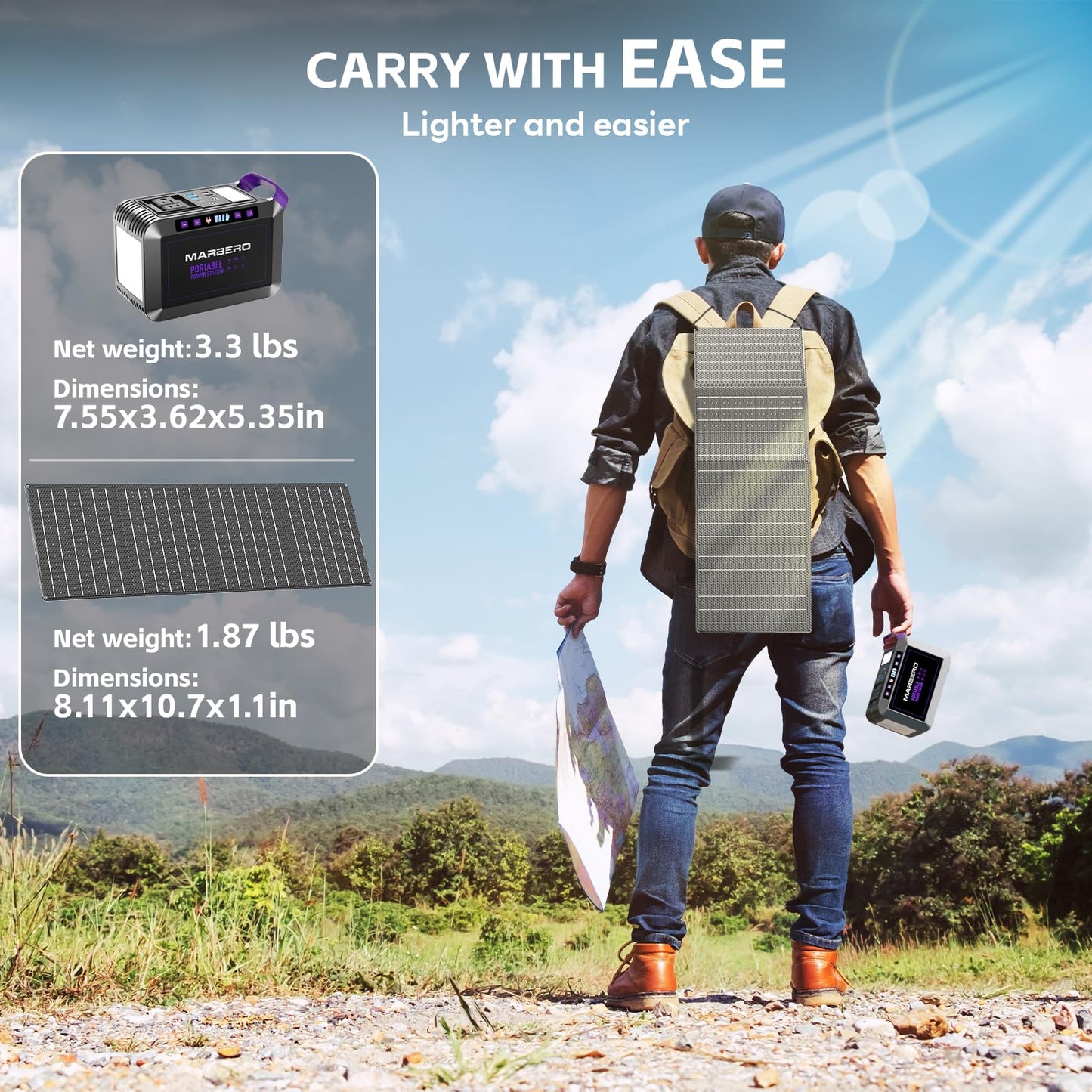 MARBERO 172Wh Solar Generator with Solar Panel Included Portable Power Station 200W with Foldable Solar Panel 40W Set for Camping Outdoor Hiking Fishing Emergency