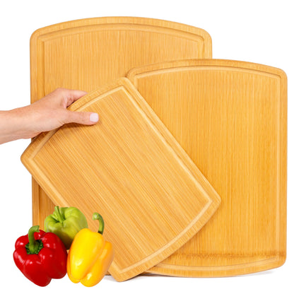 Organic Bamboo Cutting Board Set of 3 with Glue-Free Surface and Lifetime Replacements – Wooden Chopping Board for Kitchen with Juice Grooves for Carving & Serving, Non Toxic & Durable by Greener Chef