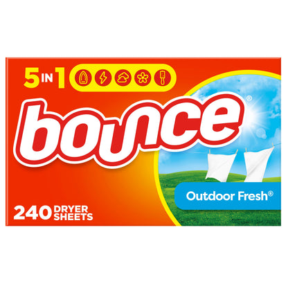 Bounce Dryer Sheets, Outdoor Fresh, 240 Count Laundry Fabric Softener Sheets with Static Control and Wrinkle Fighters