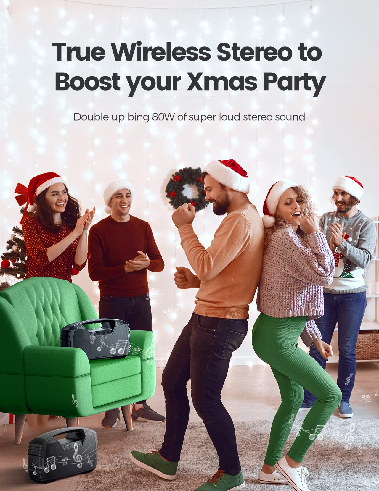 IPX7 Waterproof Bluetooth Speaker, 40W(60 Peak) Portable Wireless Speakers with Subwoofer, 32H Playtime, Stereo Loud Sound, Deep Bass, Bluetooth 5.0 with Handle for Pool, Beach, Outdoor, Gifts