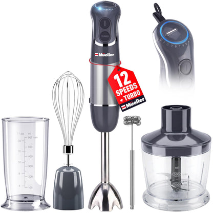 Mueller Multistick 5-in-1 Immersion Blender Handheld, 12-Speed Hand Mixer