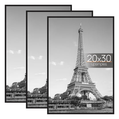 upsimples 20x30 Picture Frame Black 3 Pack, Scratch-Proof Poster Frames 20 x 30 for Photo Gallery - Slide-In Strips, Horizontal or Vertical Wall Mounting