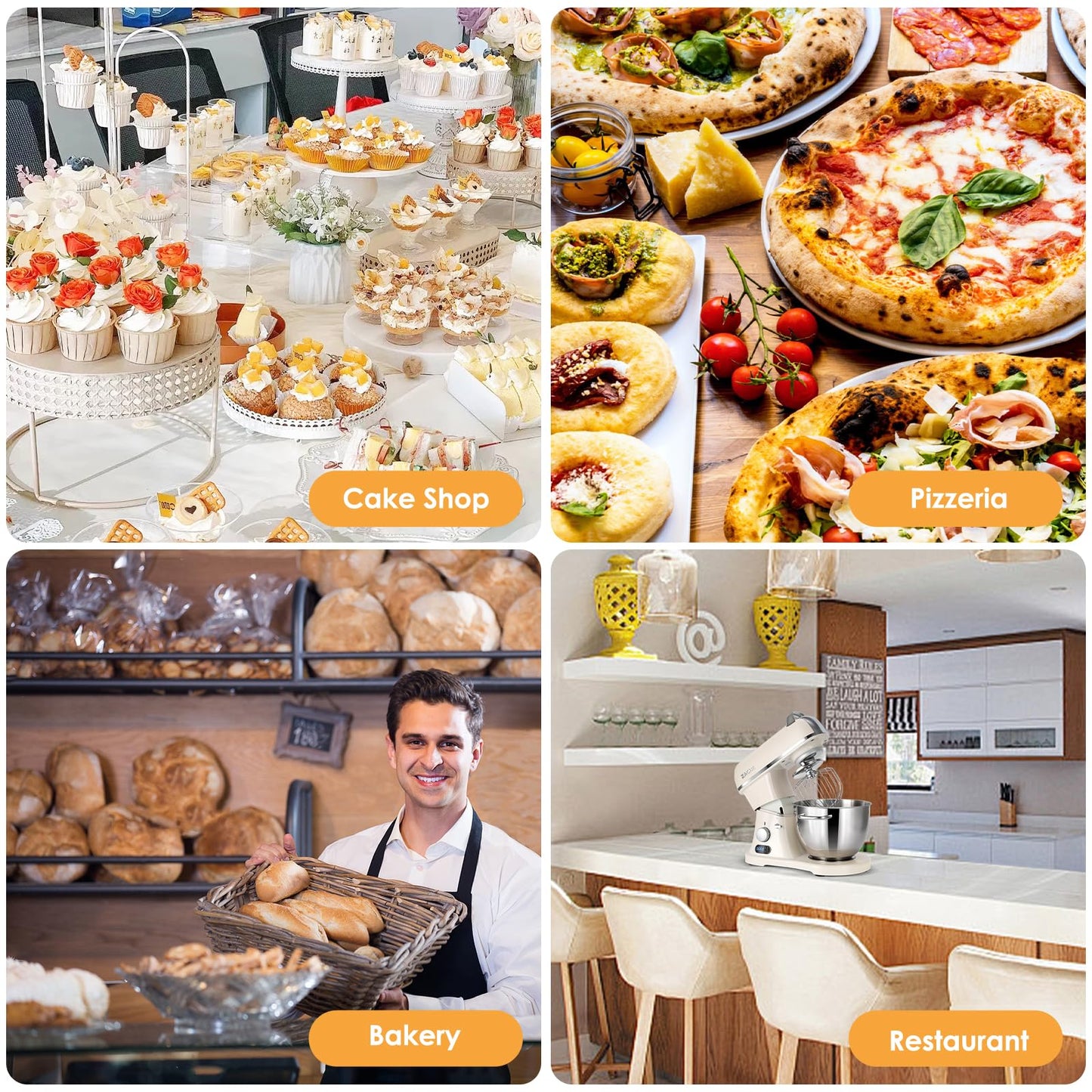 8.4QT Commercial Stand Mixer 800W with Aluminum Die Casting Meets the Standard of NSF/ANSI 8-2023, Mixers Kitchen Electric Stand Mixer with Stainless Steel 8L Bowl, Dough Hook, Whisk and Beater