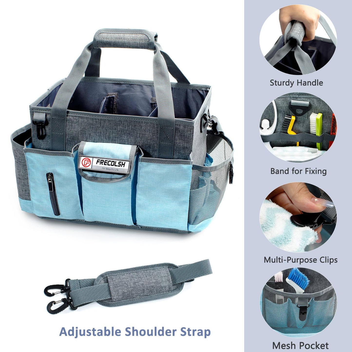 FRECOLSH Cleaning Caddy for Cleaning Suppliers Organizer with Pockets for House Cleaning Essentials, Cleaning Organizer, Wearable Cleaing Bag Tote, Storage Caddy for Housekeeping