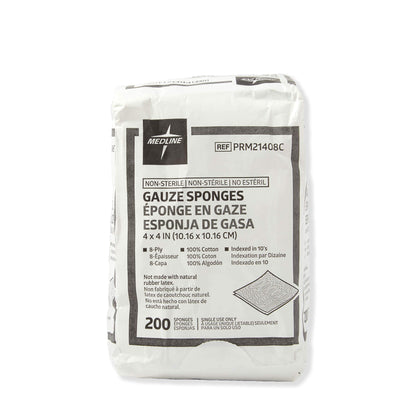 Medline 4 x 4 inch Gauze Sponges, 100% Cotton, 8-Ply Woven Non-Sterile Gauze (Pack of 200)