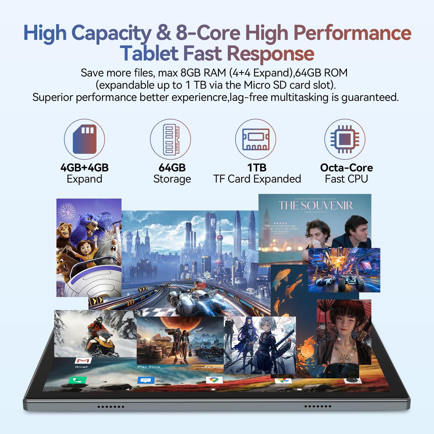 Android 14 Tablet 2025 Latest Tablets, 10 inch Tablet (4+4)GB RAM 64GB ROM 1TB Expand, 2 in 1 Tablets with Keyboard, Case, Stylus, Octa-Core Tableta PC, WiFi 6, Bluetooth, Dual Camera,7000mAh Battery