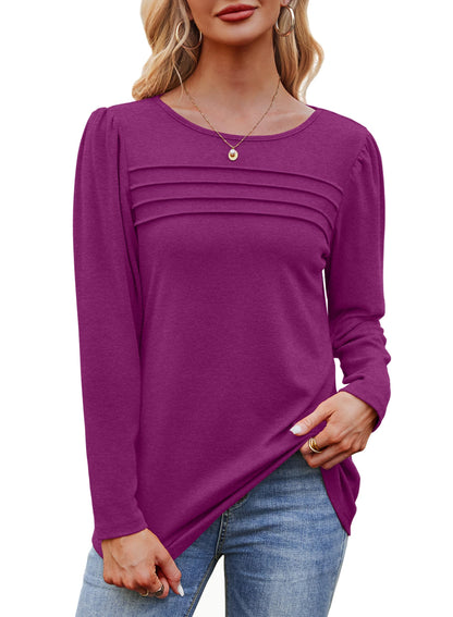 OFEEFAN Long Sleeve Tops for Women Fall Shirts 2025 Work Blouses Layering Holiday Sweaters Plus Size Winter Outfits Flattering Fuschia S