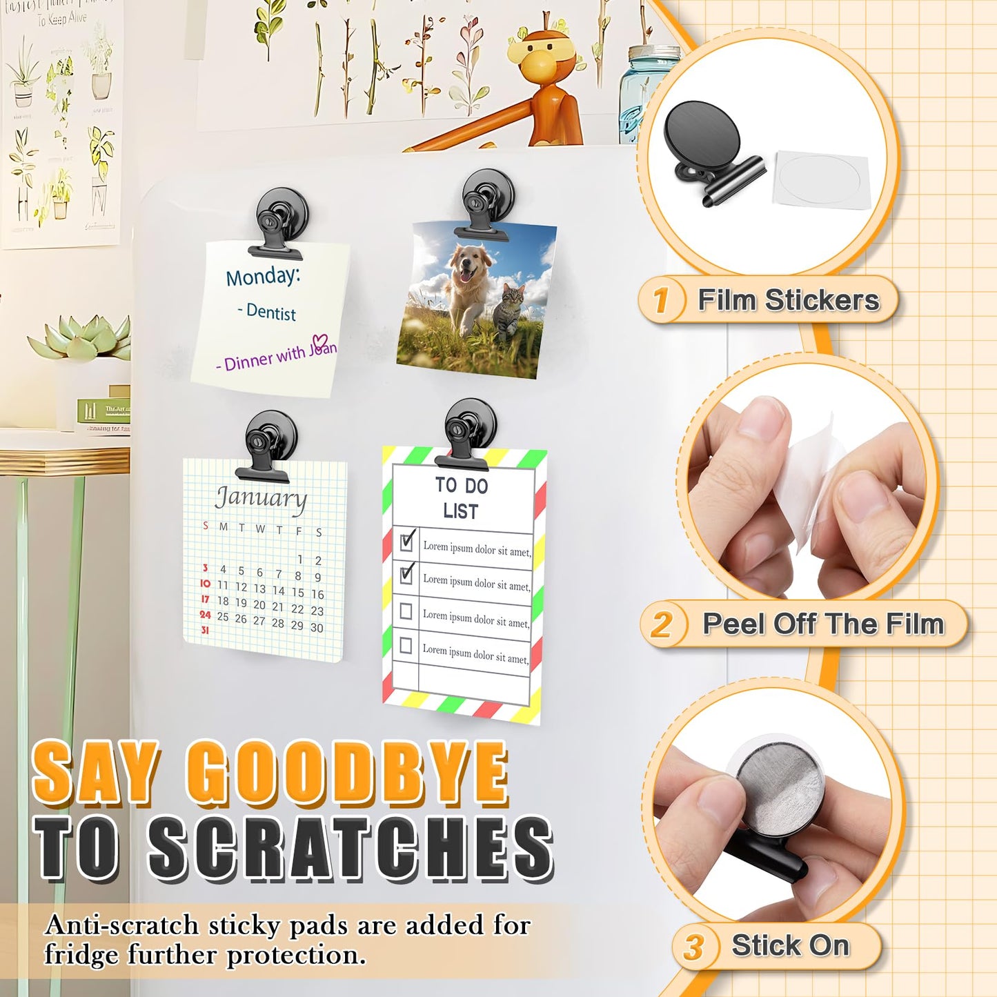 12pack Fridge Magnets Refrigerator Magnets Magnetic Clips Heavy Duty Detailed List Display Paper Fasteners on Home& Office& Teaching (Black, 12)