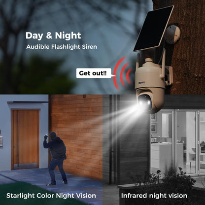 SOVMIKU 2CQ1 AI 2K Solar Security Camera Wireless Outdoor, Battery Powered,Two Way Audio,Motion Detection, 360° View,Easy to Setup,Color Night Vision,Audible Flashlight Siren,180 Days Exchange Policy