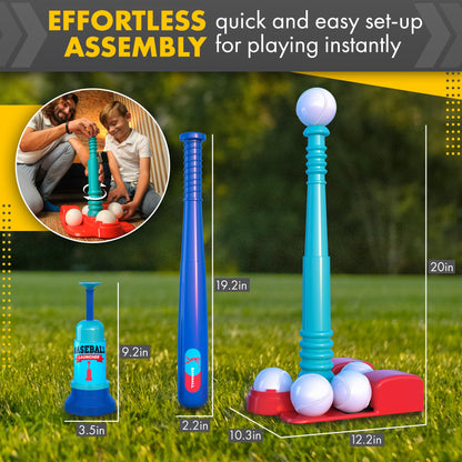 TOMLEON T Ball Stand for Kids and Toddlers 1-3, 3-5, 5-8. Baseball Set With 6 Large Balls, Adjustable Tball Batting Tee, and Pitching Machine. T-Ball Sets With Bat and Ball