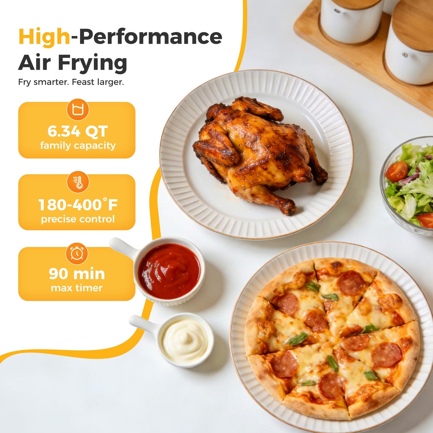 NEWBULIG Air Fryer 6.34QT, Airfryer with Visible Window, 400℉ Fast Heating Air Fryers Oven with Nonstick and Dishwasher-Safe Basket, 8-in-1 Cooking Preset, Timer，Auto-Off, Stainless Steel, Black