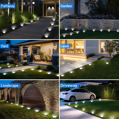 Peasur Solar Ground Lights Outdoor, 8 Pack Flat Solar Powered Disc Lights, IP68 Waterproof, Anti-Rust, Landscape Lighting for Pathway Garden Yard Lawn Walkway Landscape Driveway, Mini, Cool White