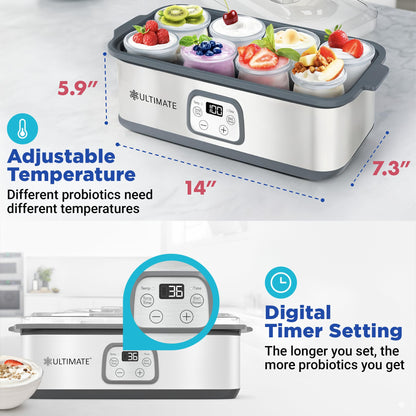 Ultimate Probiotic Yogurt Maker with Adjustable Temperature & Time Control - Make Trillions of Live Probiotics & Get Better Gut Health - ULTIMATE LIFETIME WARRANTY - Wellness Gifts for Men & Women