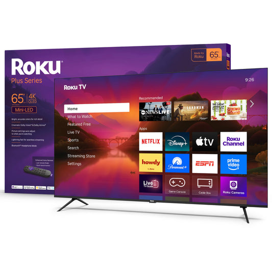 Roku Smart TV 2025 – 65-Inch Plus Series, Mini-LED TV – RokuTV with Enhanced Voice Remote – Flat Screen 4K QLED Television with Dolby Vision & Wi-Fi for Streaming Live Local News, Sports