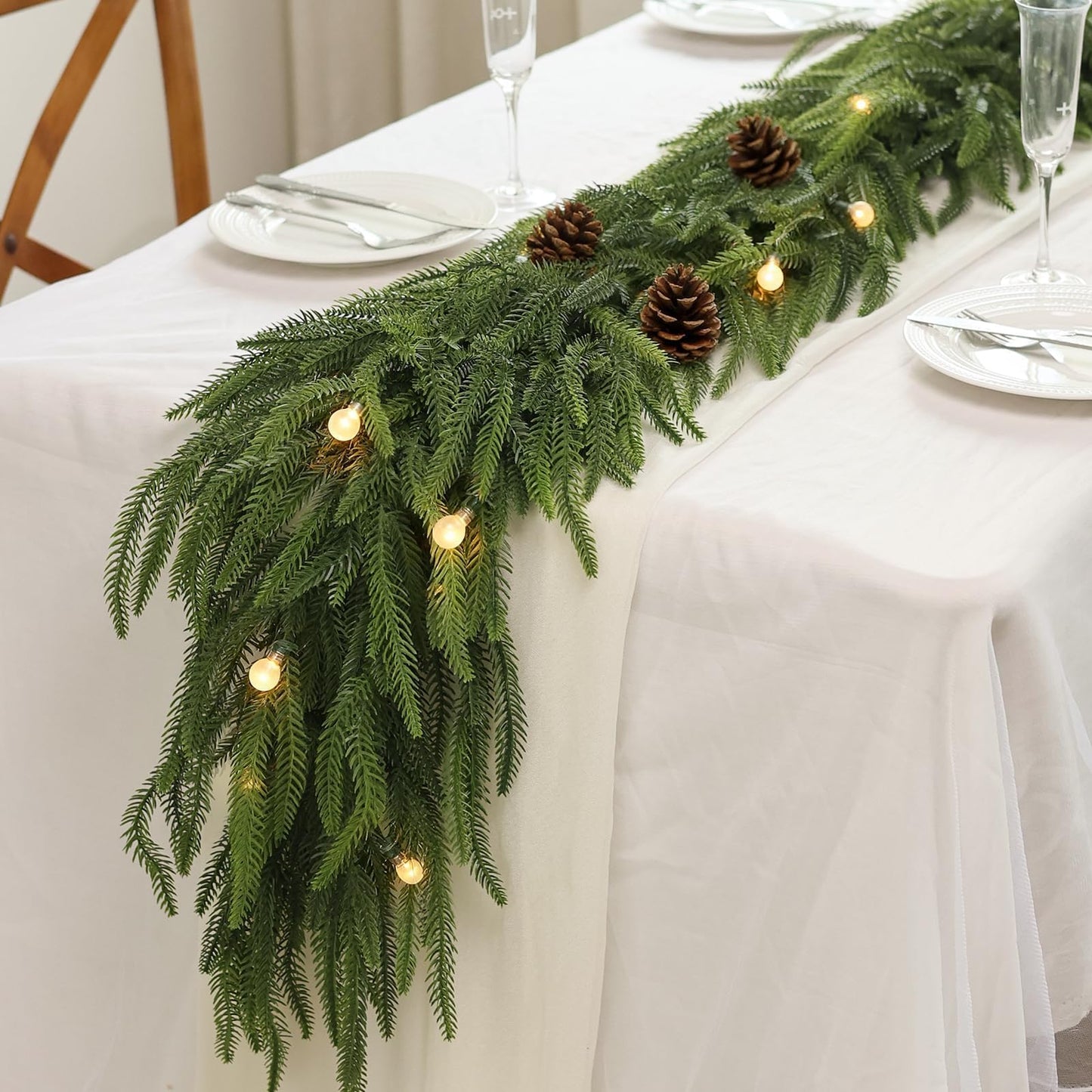 5FT Christmas Norfolk Pine Garland -1PCS, Artificial Pine Needles Garlands Faux Greenery Fake Garland for Holiday Fireplace,Table,Window,Stairs,Mante,Indoor Outdoor Decor