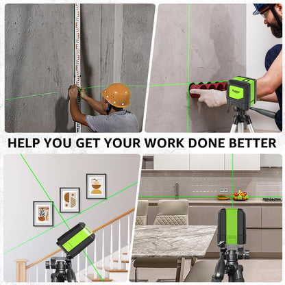 HUEPAR Laser Level Classic, 100ft Self Leveling Green Cross Line Laser for Picture Hanging, Tile, Decoration & DIY Indoor Construction – 360° Magnetic Base & Battery Included