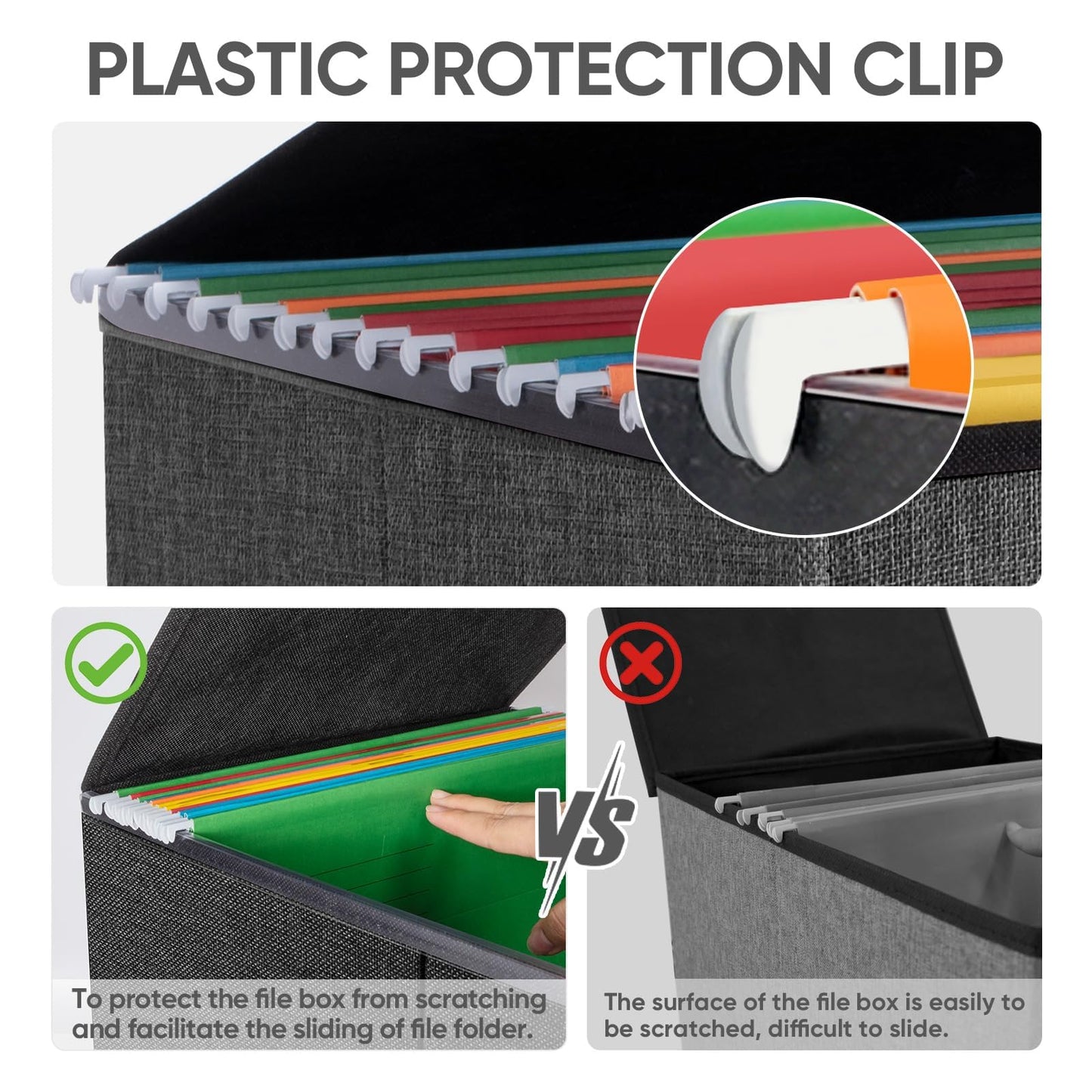 BALEINE File Organizer Box with Lid, Collapsible File Folder Organizer with Plastic Slide, Hanging File Folder Box for Office Document Storage (1 Pack, Black)