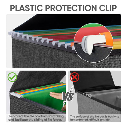 BALEINE File Organizer Box with Lid, Collapsible File Folder Organizer with Plastic Slide, Hanging File Folder Box for Office Document Storage (1 Pack, Black)