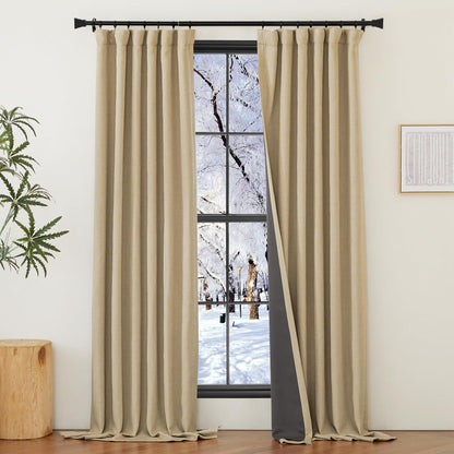 NICETOWN 100% Blackout Faux Linen Curtains for Bedroom, Pinch Pleated Cold/Sun Blocking Thermal Curtains Thick Window Treatments for Living Room/Farmhouse, Oatmeal, 2 Panels, W50 x L96