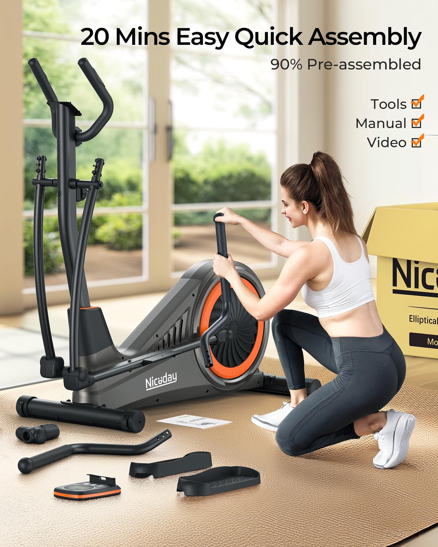 Niceday Elliptical Machine, Cross Trainer with Hyper-Quiet Magnetic Driving System, 16 Resistance Levels, 400LB Weight Limit