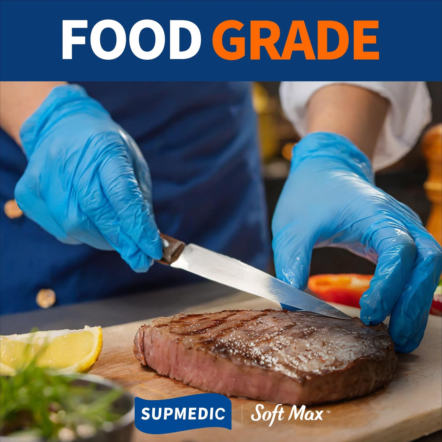 Supmedic Medical Nitrile Exam Gloves, Latex-Free, Powder-Free, Food Safe, Cooking Food Prep, Disposable Gloves, Blue, 100 Pcs (Medium)