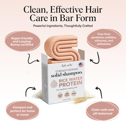 Kitsch Rice Water Shampoo Bar for Hair Growth – Strengthening Hair Shampoo for Men and Women – Reduce Breakage, Boosts Shine – Paraben, Silicone & Sulfate-Free, Vegan Hair Care - 3.2 oz