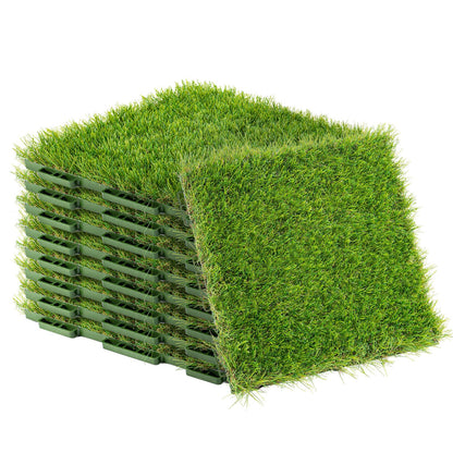 GROWNEER 1.57" H Interlocking Artificial Grass Tiles, 12" x 12" 9 Pcs Fake Grass Deck Turf Tiles with Upgrade Interlocking System Self-draining faux Grass Tiles for Pet Indoor/Outdoor, Backyard, Patio