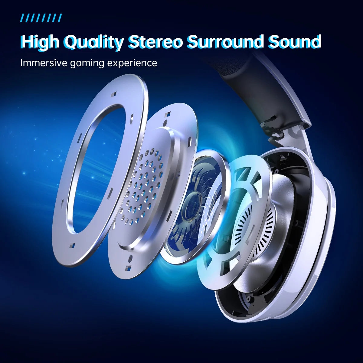 Ecomoment Wireless Gaming Headset for PS5, PS4, PC with Bluetooth 5.3, 2.4GHz USB Headphones, White