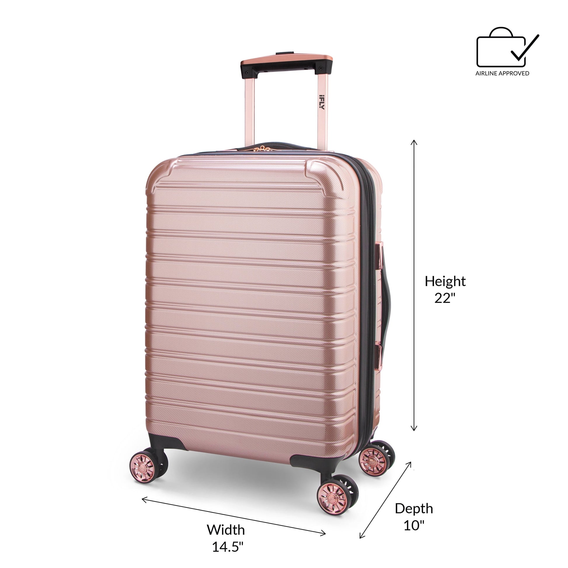 iFLY Hardside Luggage Fibertech 3 Piece Set, 20" Carry-on, 24" Checked Luggage and 28" Checked Luggage, Rose Gold