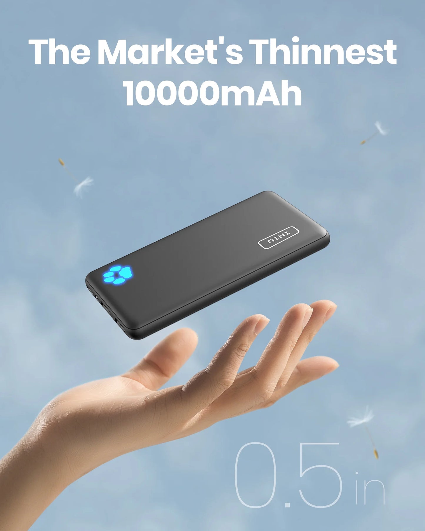 INIU 10000mAh Power Bank, Slimmest 15W Portable Charger Compatible with iPhone & Samsung, High-Speed Charging Battery Pack, USB-C Cables, Black