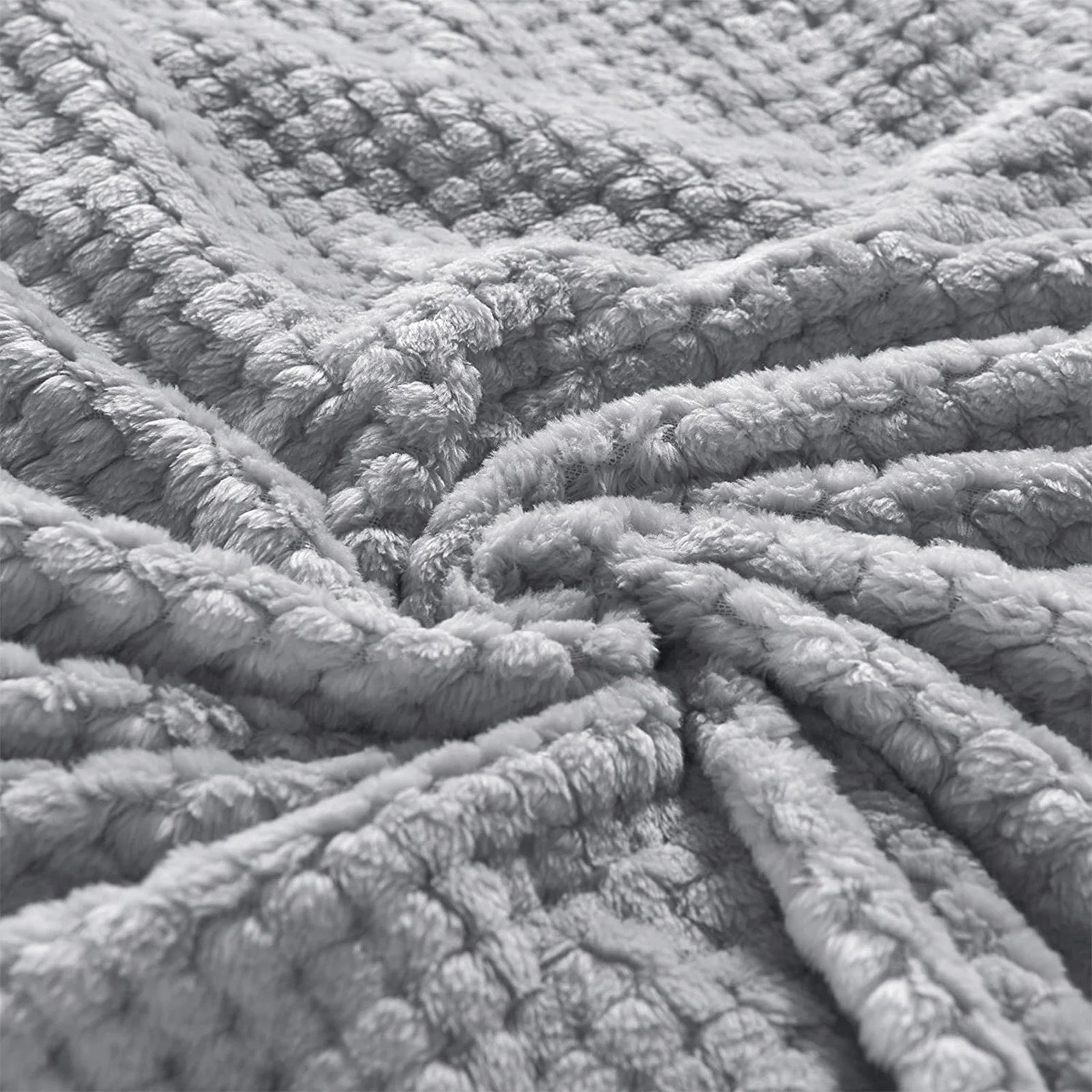 Exclusivo Mezcla Waffle Textured Extra Large Fleece Blanket, Super Soft and Warm Throw Blanket for Couch, Sofa and Bed (Light Grey, 50x70 inches)-Cozy, Fuzzy and Lightweight