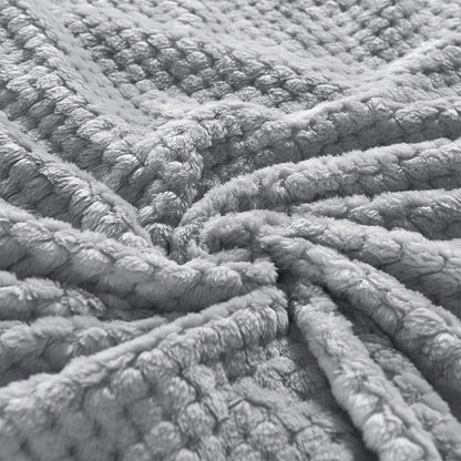 Exclusivo Mezcla Waffle Textured Extra Large Fleece Blanket, Super Soft and Warm Throw Blanket for Couch, Sofa and Bed (Light Grey, 50x70 inches)-Cozy, Fuzzy and Lightweight